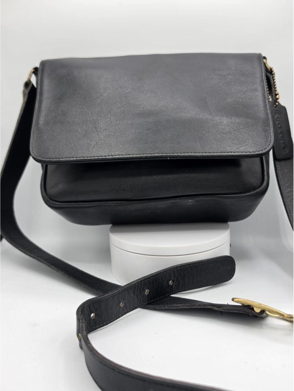 Vintage Black Bistro Leather Crossbody Messenger Bag